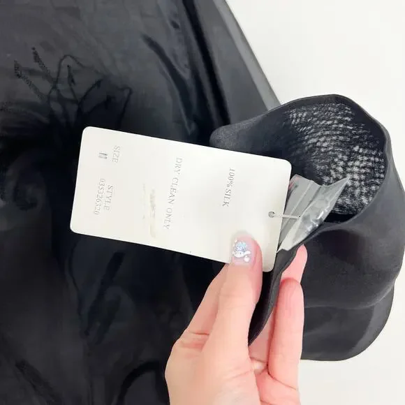 90s vintage black silk minimalist sheer organza emboidered tunic shirt blouse - Picture 6 of 10